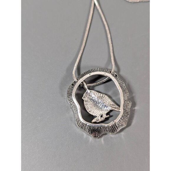 Silver Tone Orange Bird Charm Necklace Boho 20" - Picture 6 of 7
